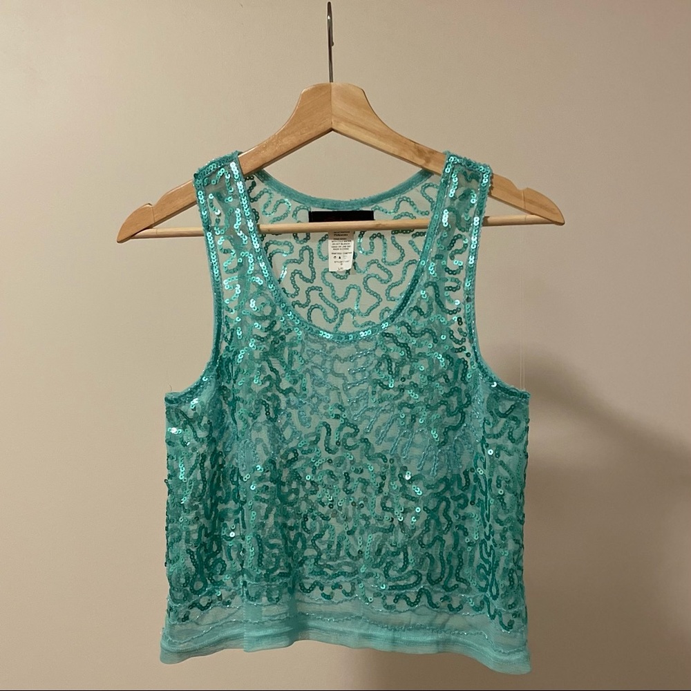 Seductions Beaded Crop Top in Turquoise